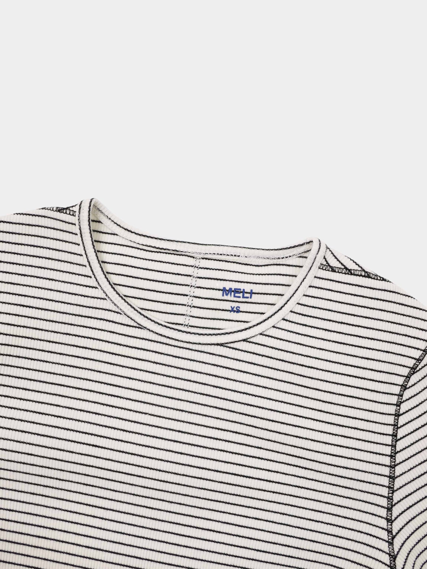 Striped Cross Stitch T-Shirt-White