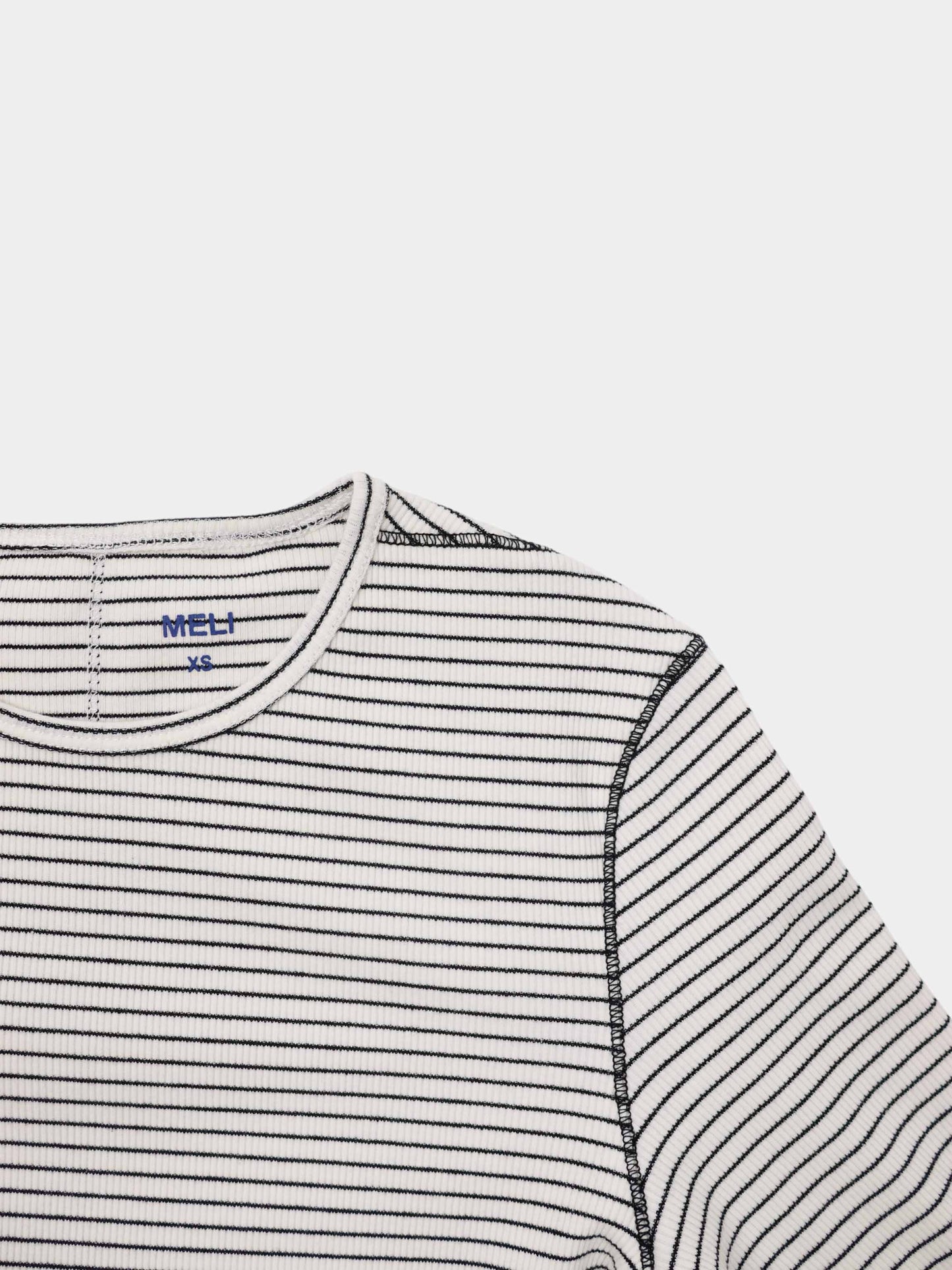 Striped Cross Stitch T-Shirt-White