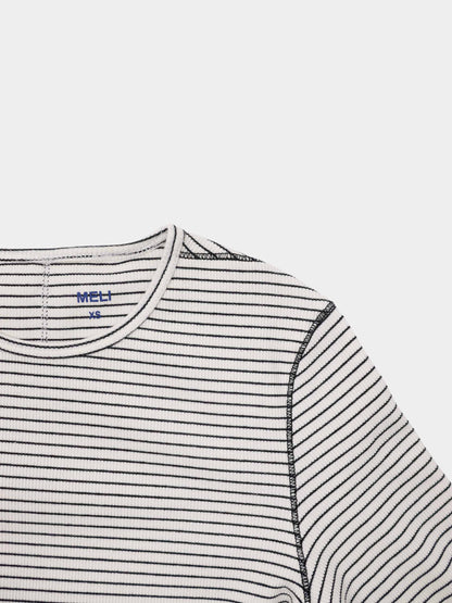 Striped Cross Stitch T-Shirt-White