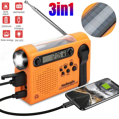 Solar Hand Crank Emergency Radio 3-in-1 Orange